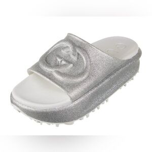 Gucci Silver Interlocking G Platform Slides